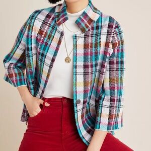 EUC Anthropologie Rosetta Cropped Plaid Sweater Jacket Size Small